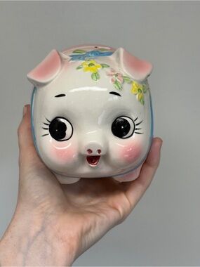 MCM Kitschy Ceramic Pig Blue Bow